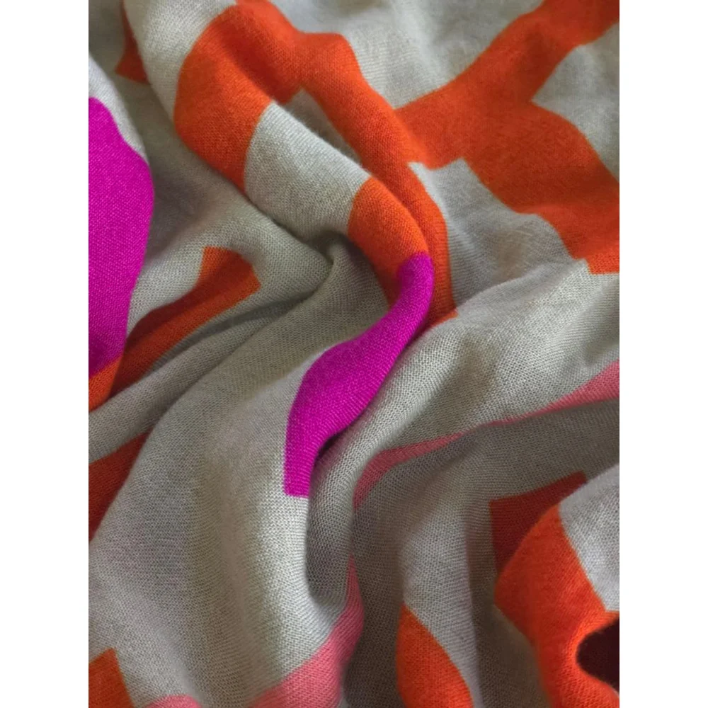 Women's Michael Stars One Size Beige Orange Purple Geometric Summer Shawl Wrap
